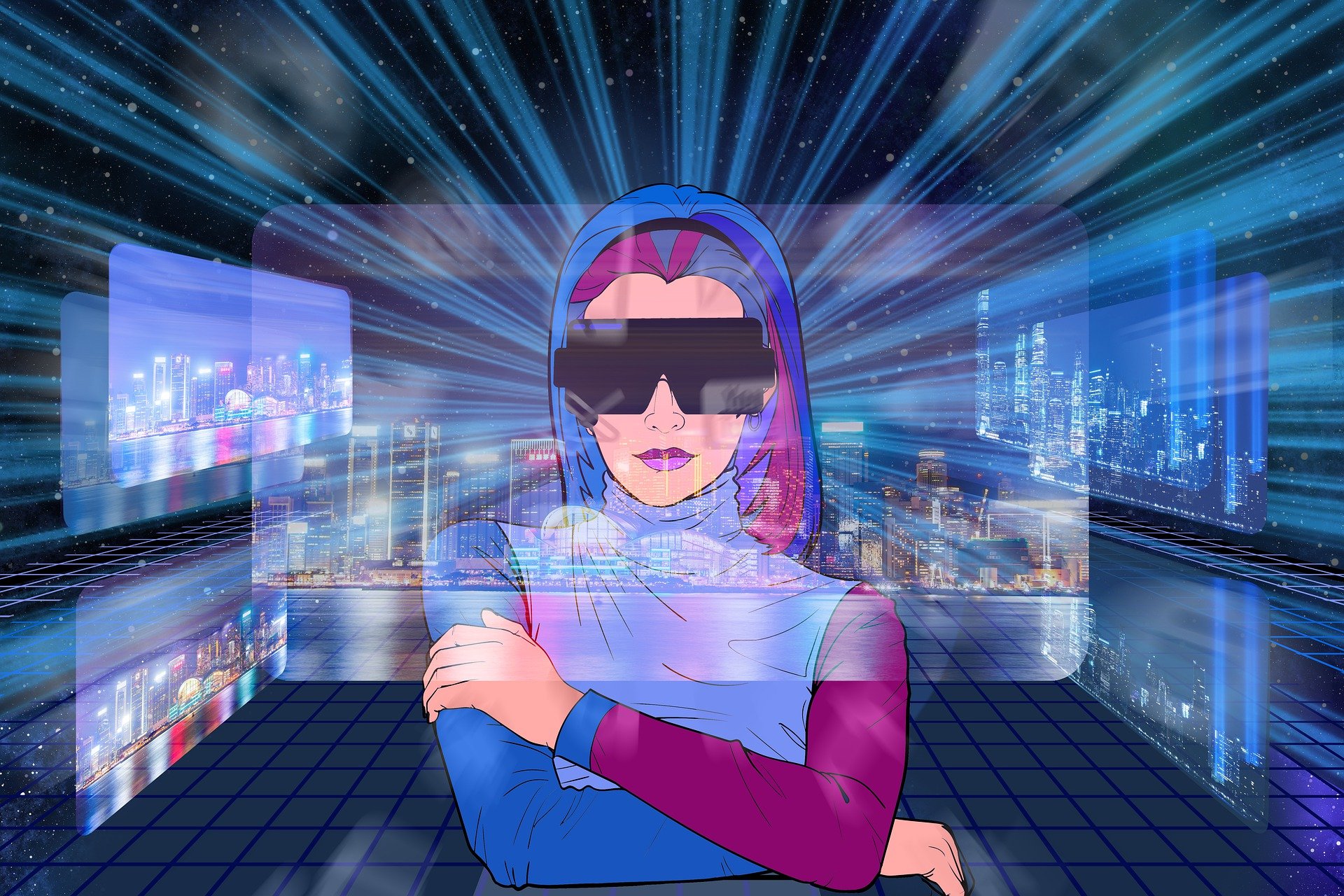 A cartoon of a women enjoying the metaverse.